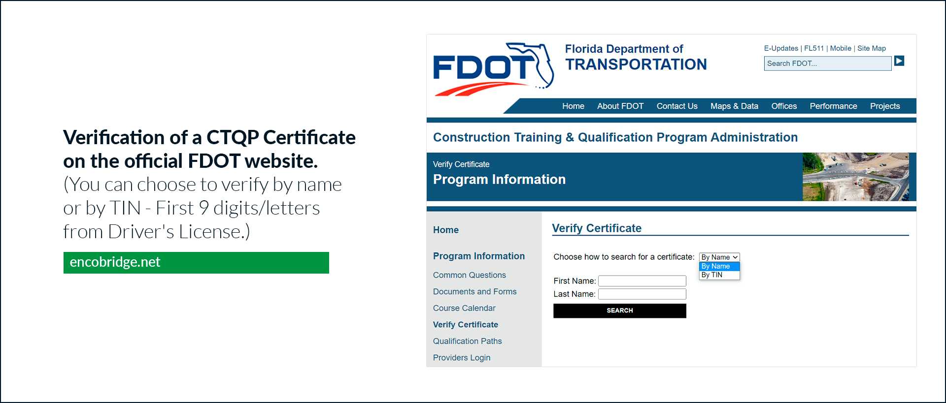 09 Verification of a CTQP Certificate on the official FDOT website