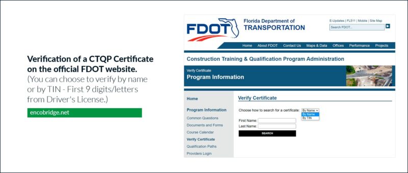 Verification of a CTQP Certificate on the official FDOT website_FDOT Asphalt Paving Level 1 Certification - Course & Exam